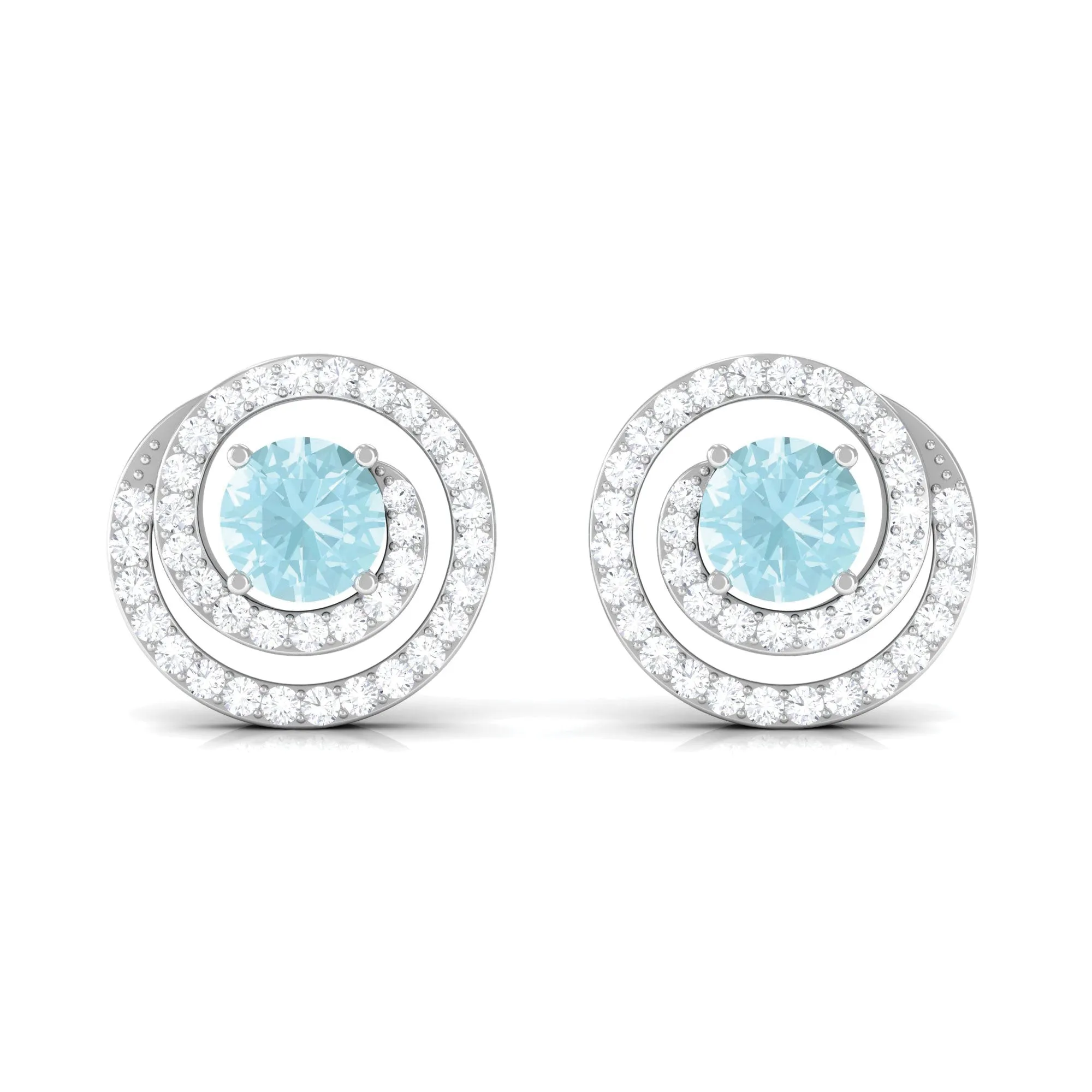 1 CT Sky Blue Topaz Swirl Stud Earrings with Diamond