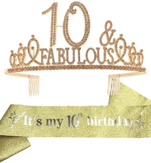 10th Birthday, 10th Birthday Tiara Golden, 10th Birthday Decorations for Girls, 10th