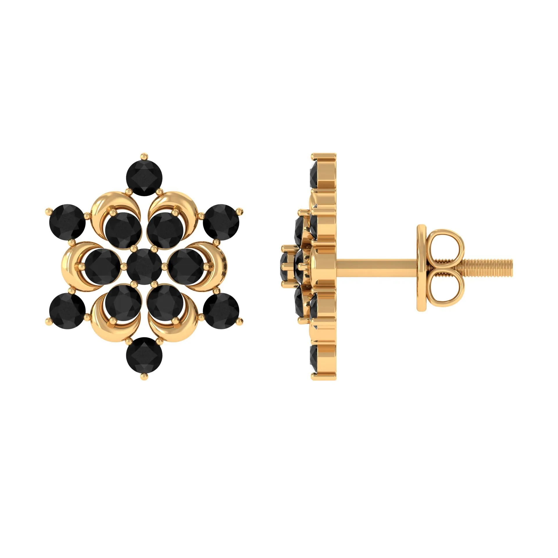 1/2 CT Black Onyx Statement Snowflake Stud Earrings