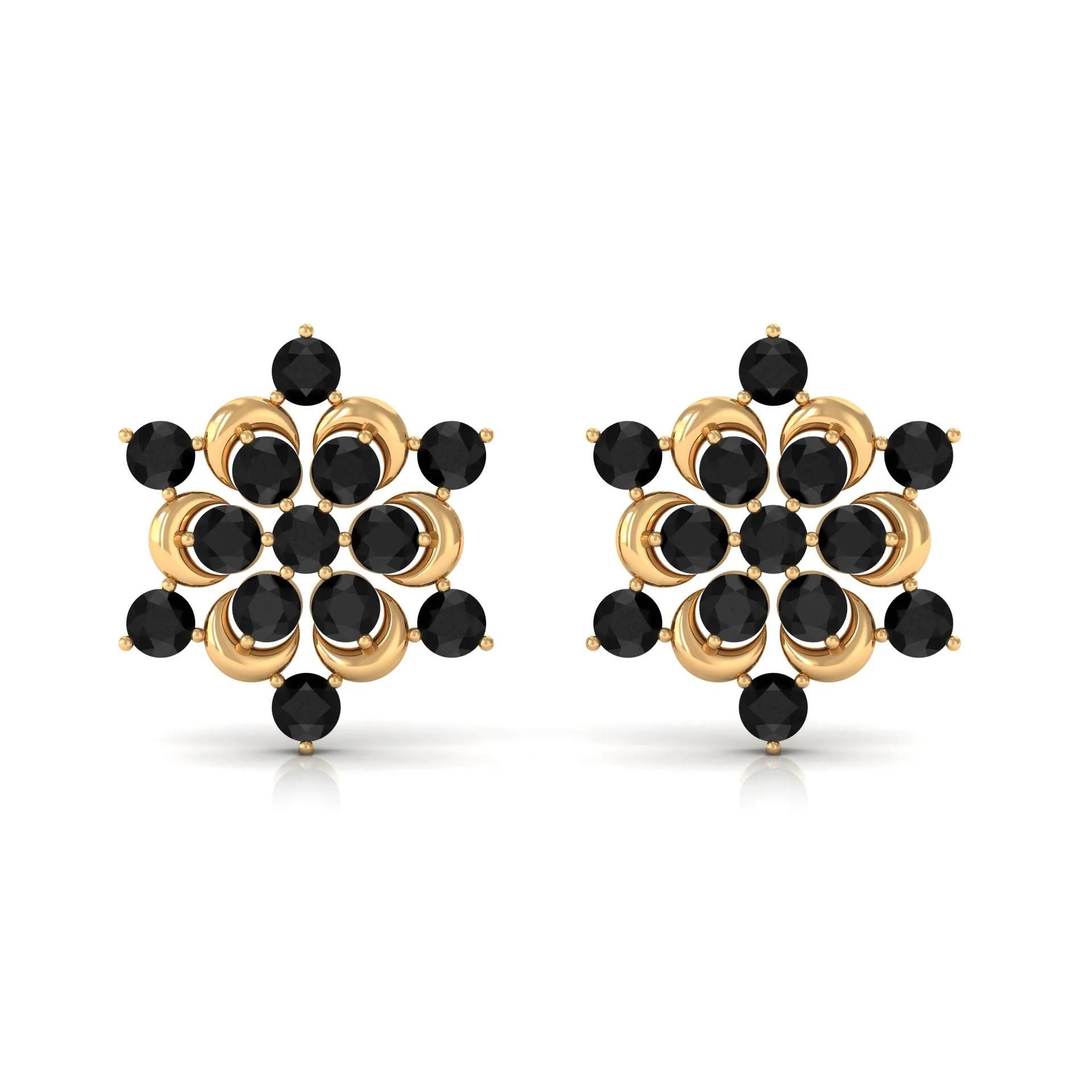 1/2 CT Black Onyx Statement Snowflake Stud Earrings