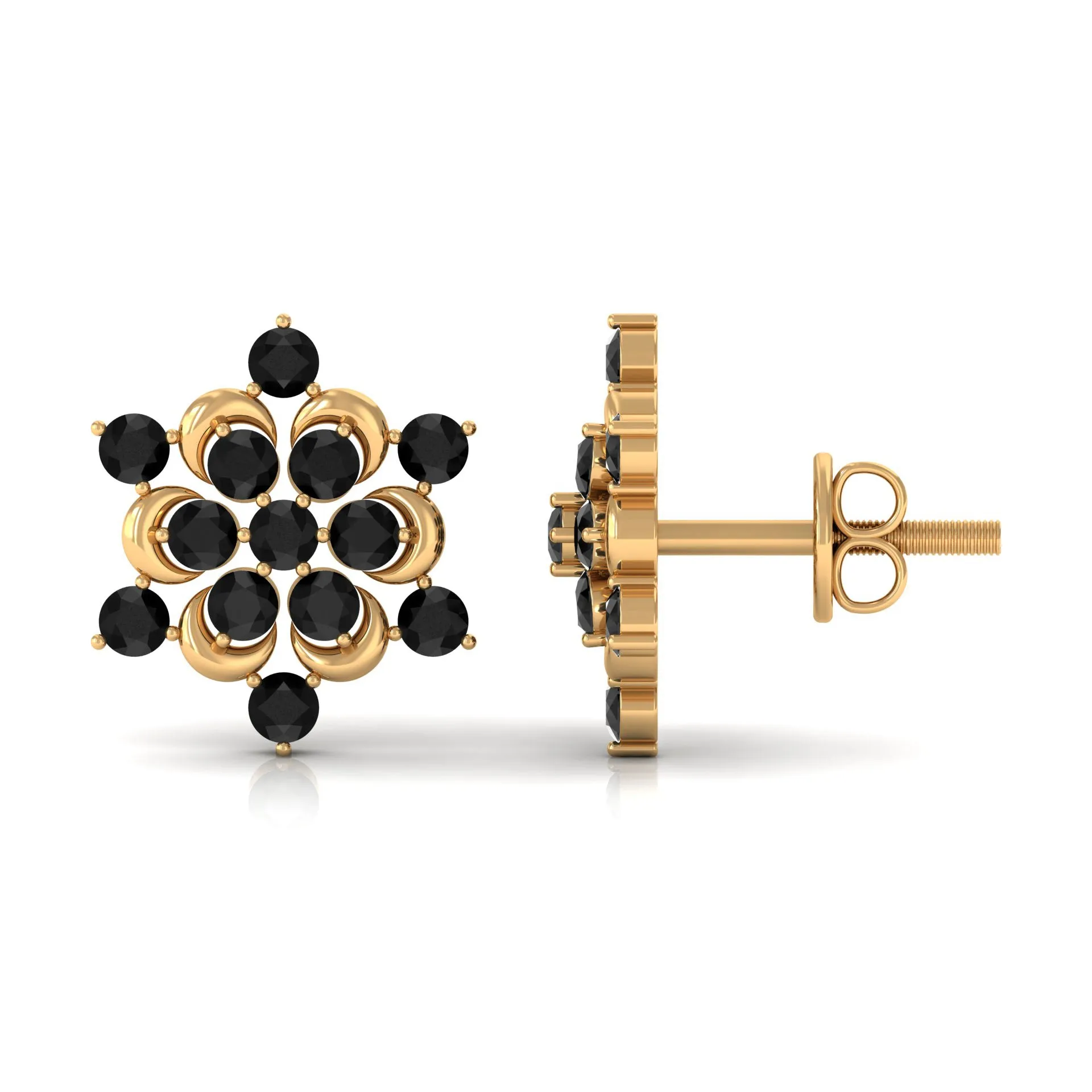 1/2 CT Black Onyx Statement Snowflake Stud Earrings