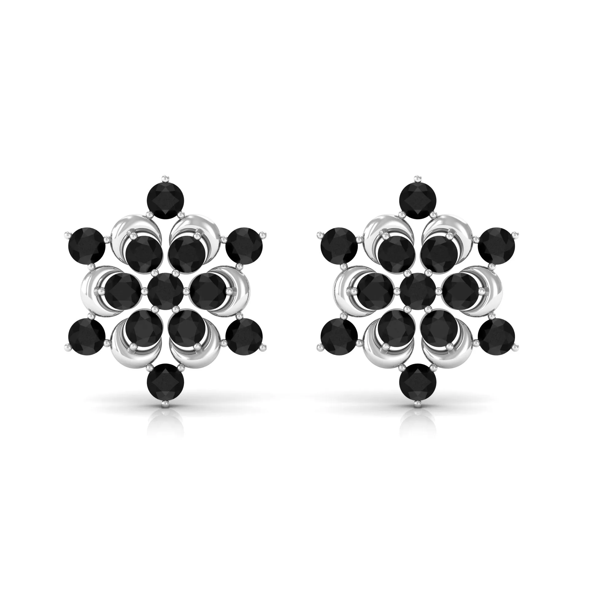 1/2 CT Black Onyx Statement Snowflake Stud Earrings