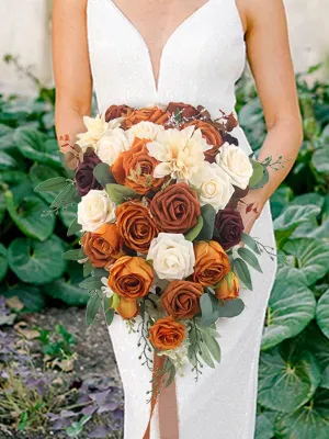 13.3 inch wide Terracotta Cascading Bridal Bouquet