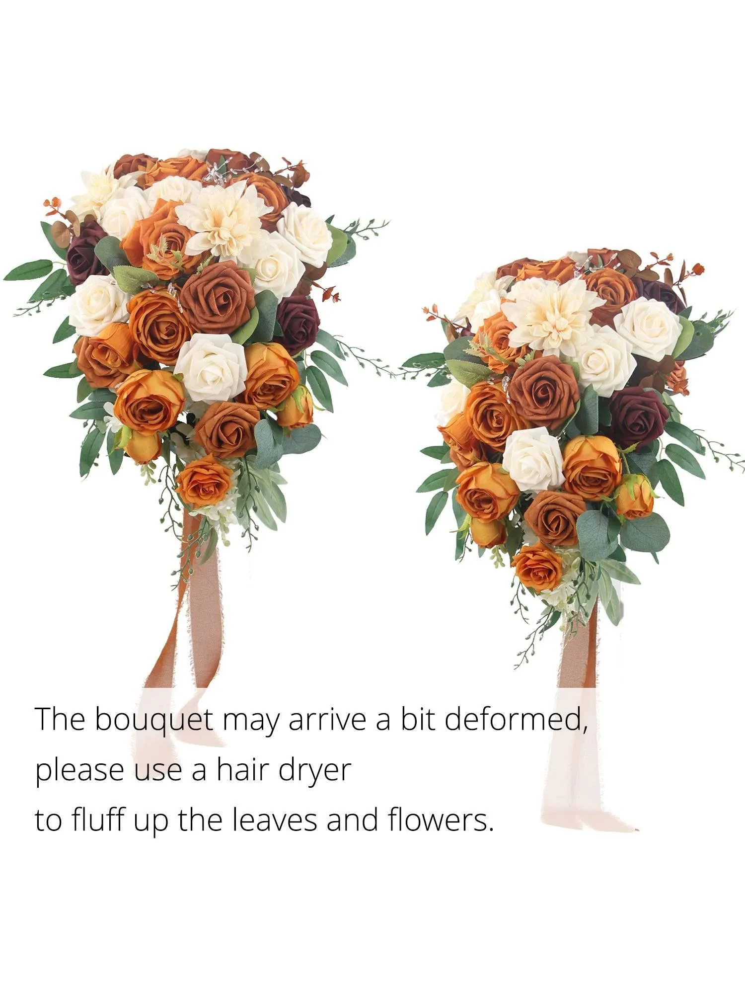 13.3 inch wide Terracotta Cascading Bridal Bouquet