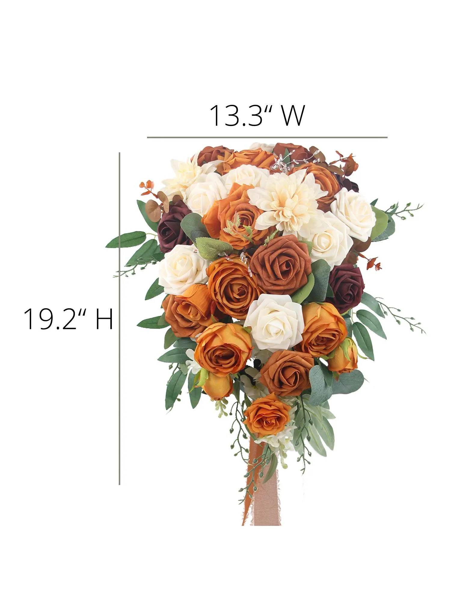 13.3 inch wide Terracotta Cascading Bridal Bouquet