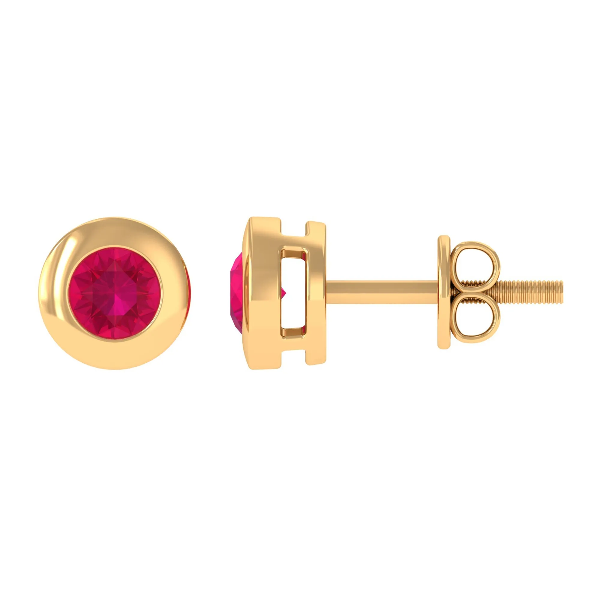 1/4 CT Round Cut Ruby Solitaire Stud Earrings in Bezel Setting