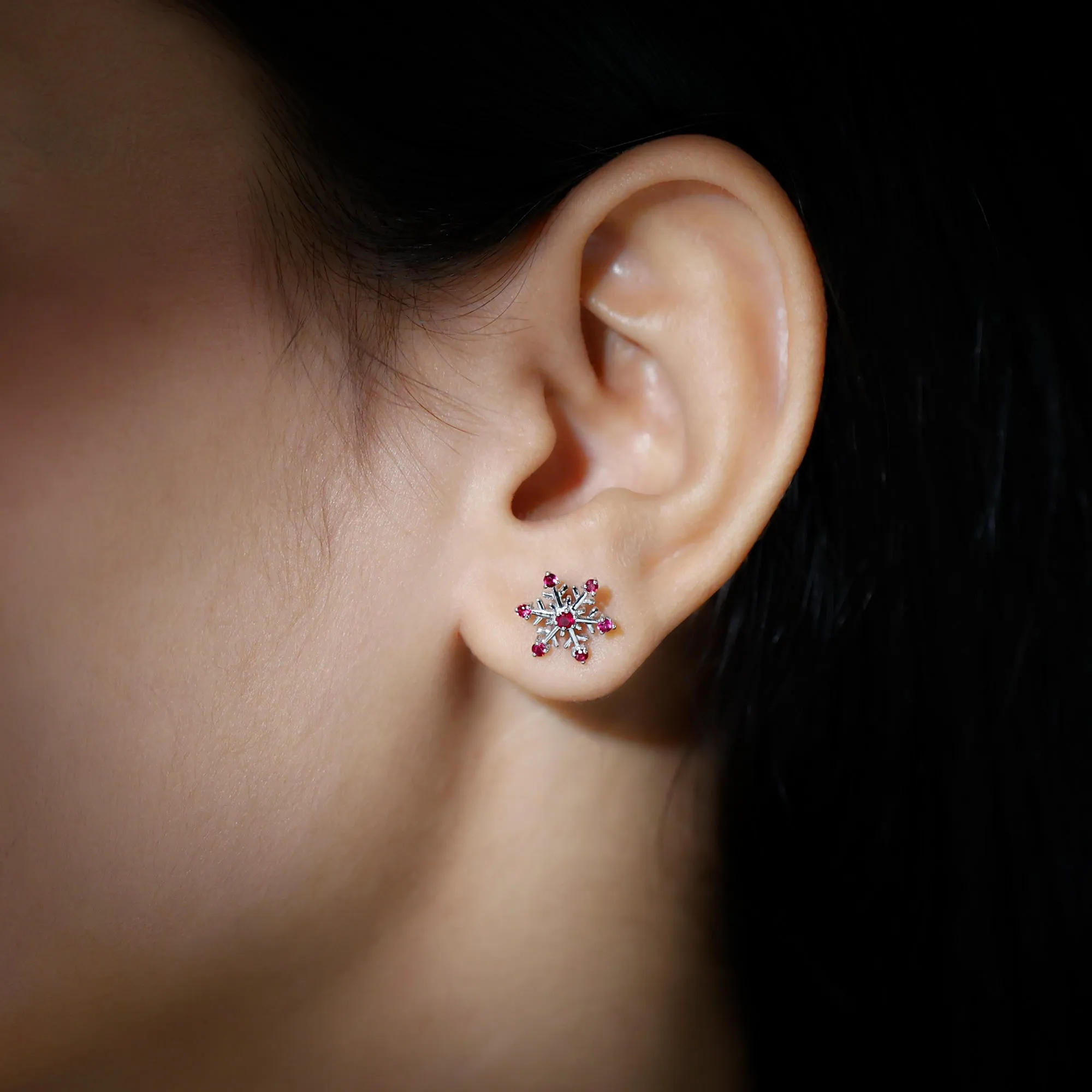 1/4 CT Ruby Snowflake Stud Earrings