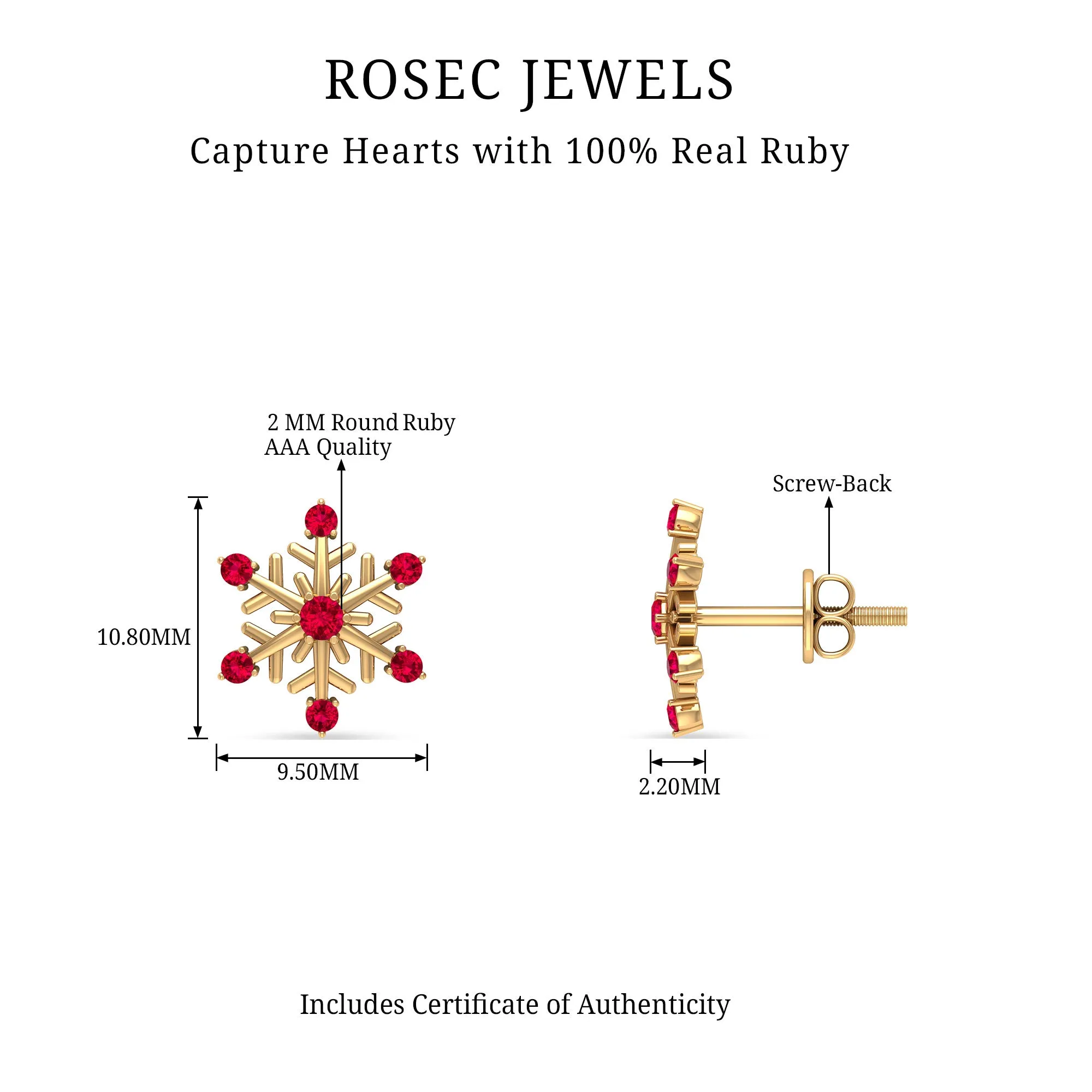 1/4 CT Ruby Snowflake Stud Earrings