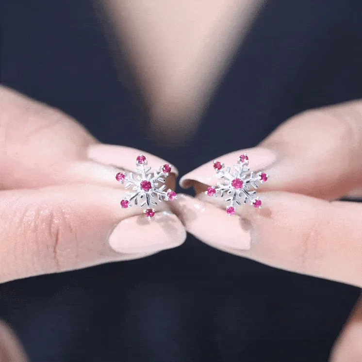 1/4 CT Ruby Snowflake Stud Earrings