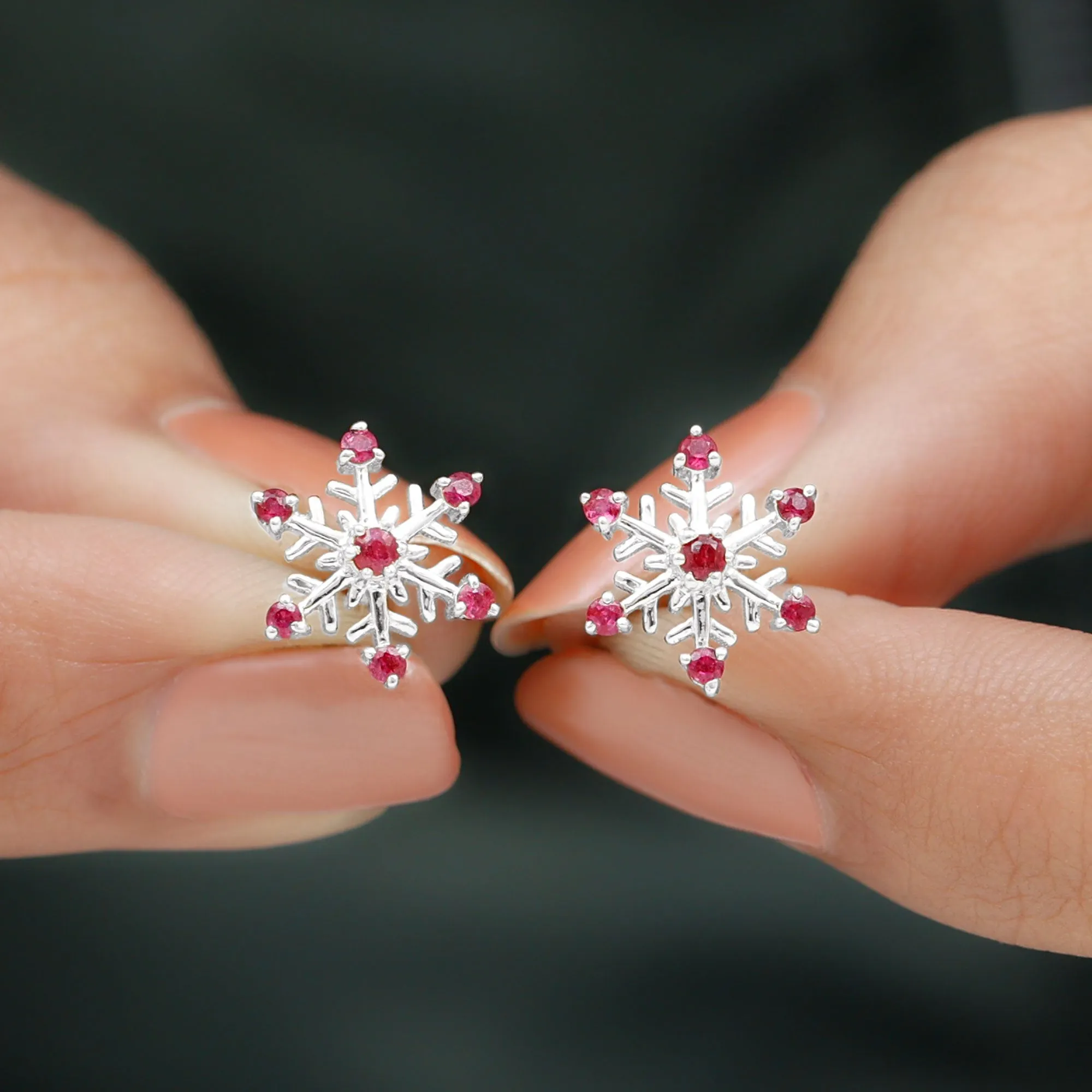 1/4 CT Ruby Snowflake Stud Earrings