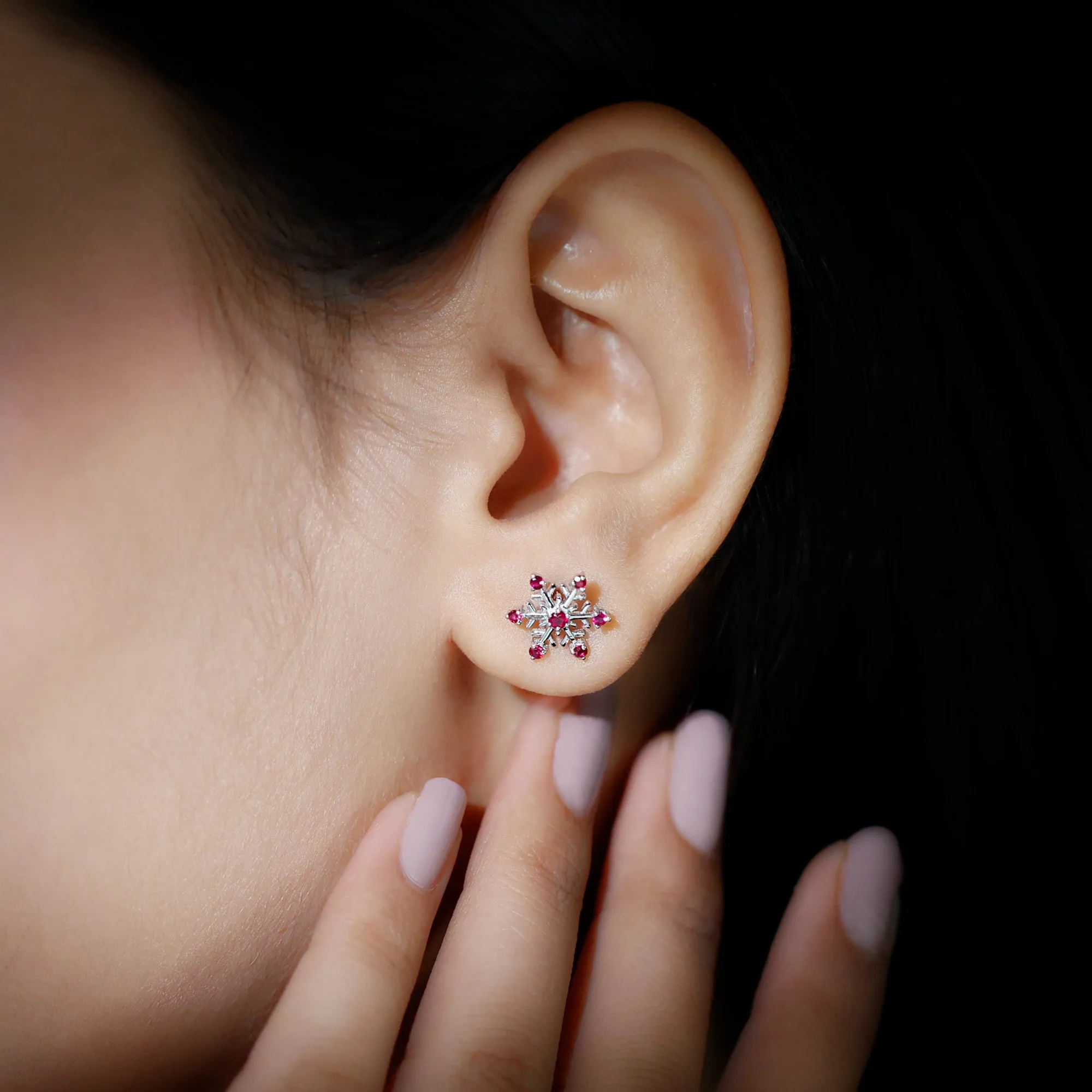 1/4 CT Ruby Snowflake Stud Earrings