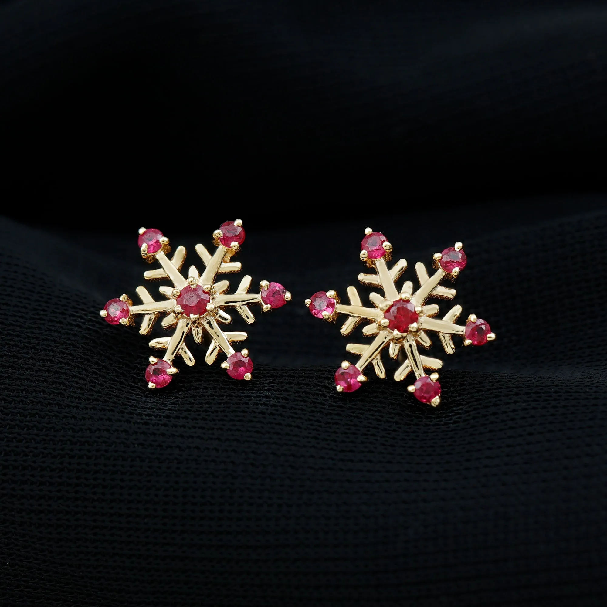 1/4 CT Ruby Snowflake Stud Earrings