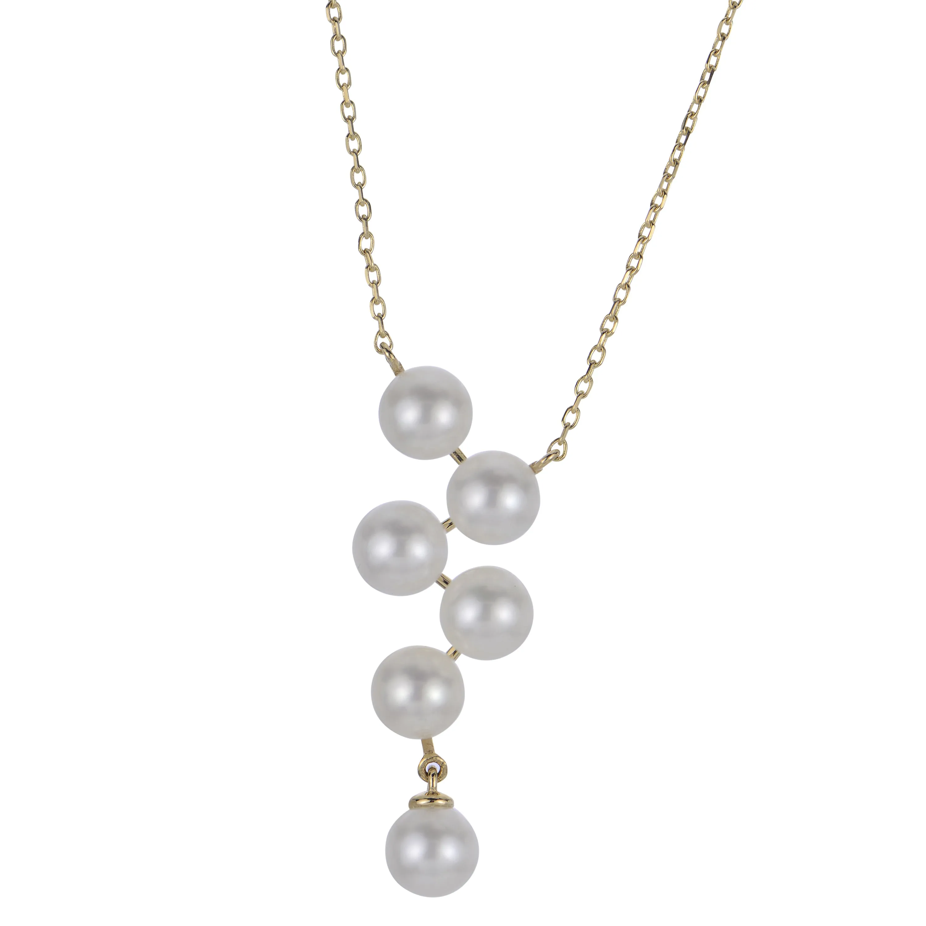 14K Gold Cascading Pearl Necklace with Dangle