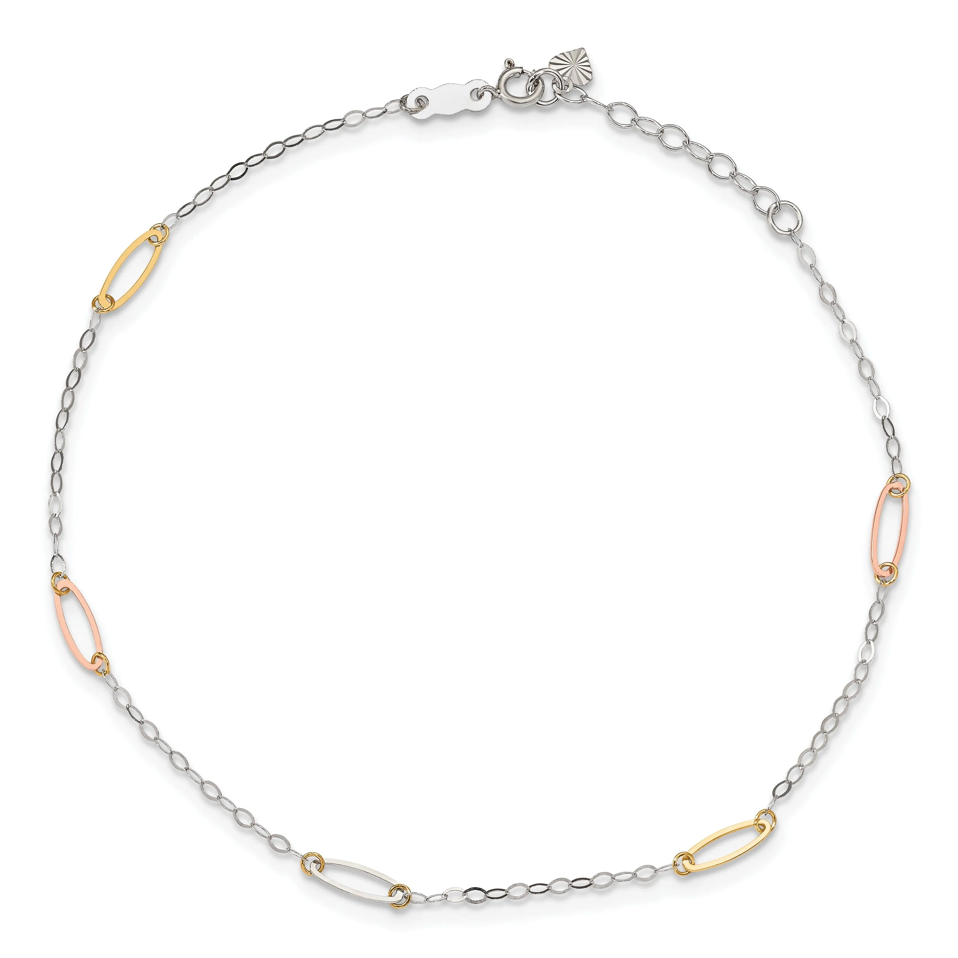 14k Tri-Color Gold Oval Link Anklet