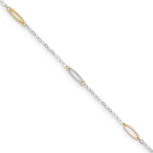 14k Tri-Color Gold Oval Link Anklet