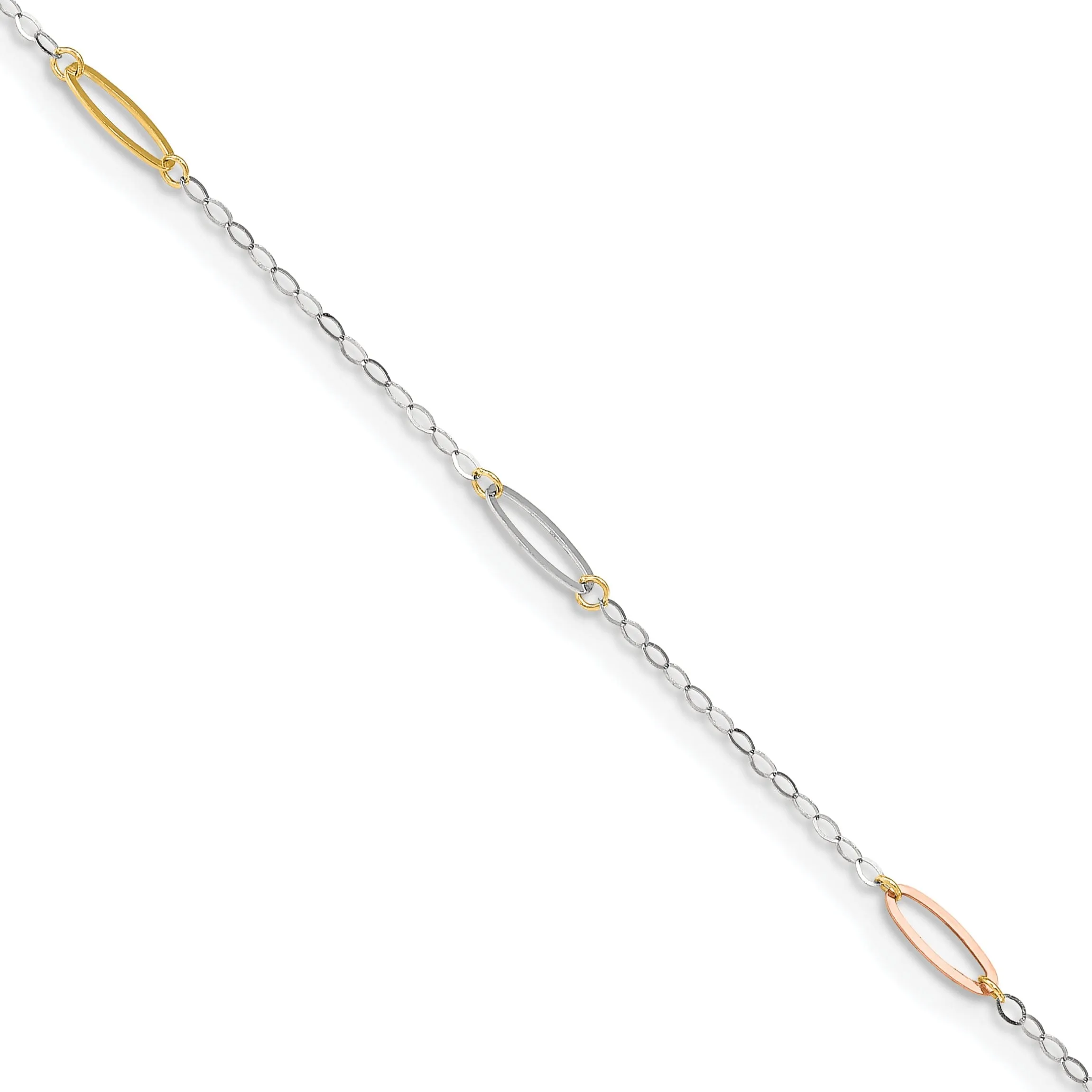 14k Tri-Color Gold Oval Link Anklet