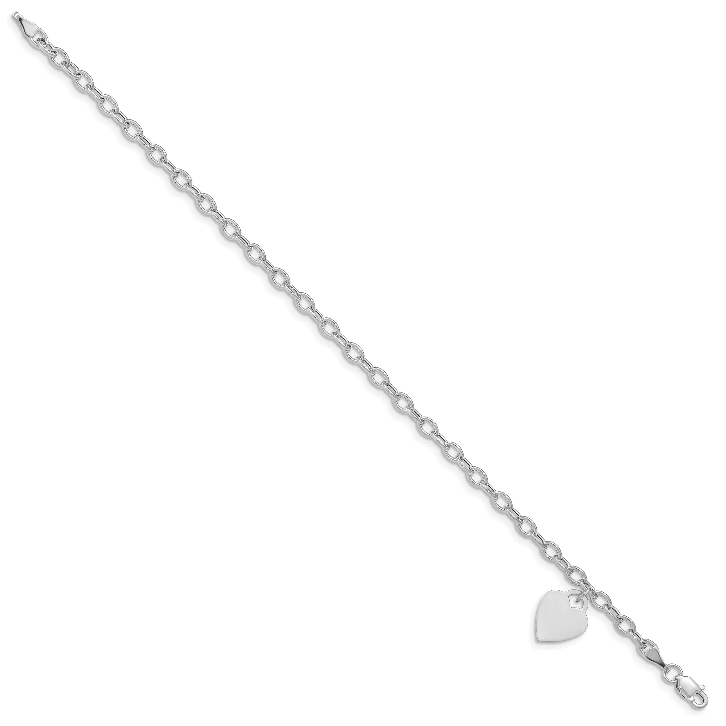 14k white gold heart link charm bracelet 8.5-inch, 10.5-mm width