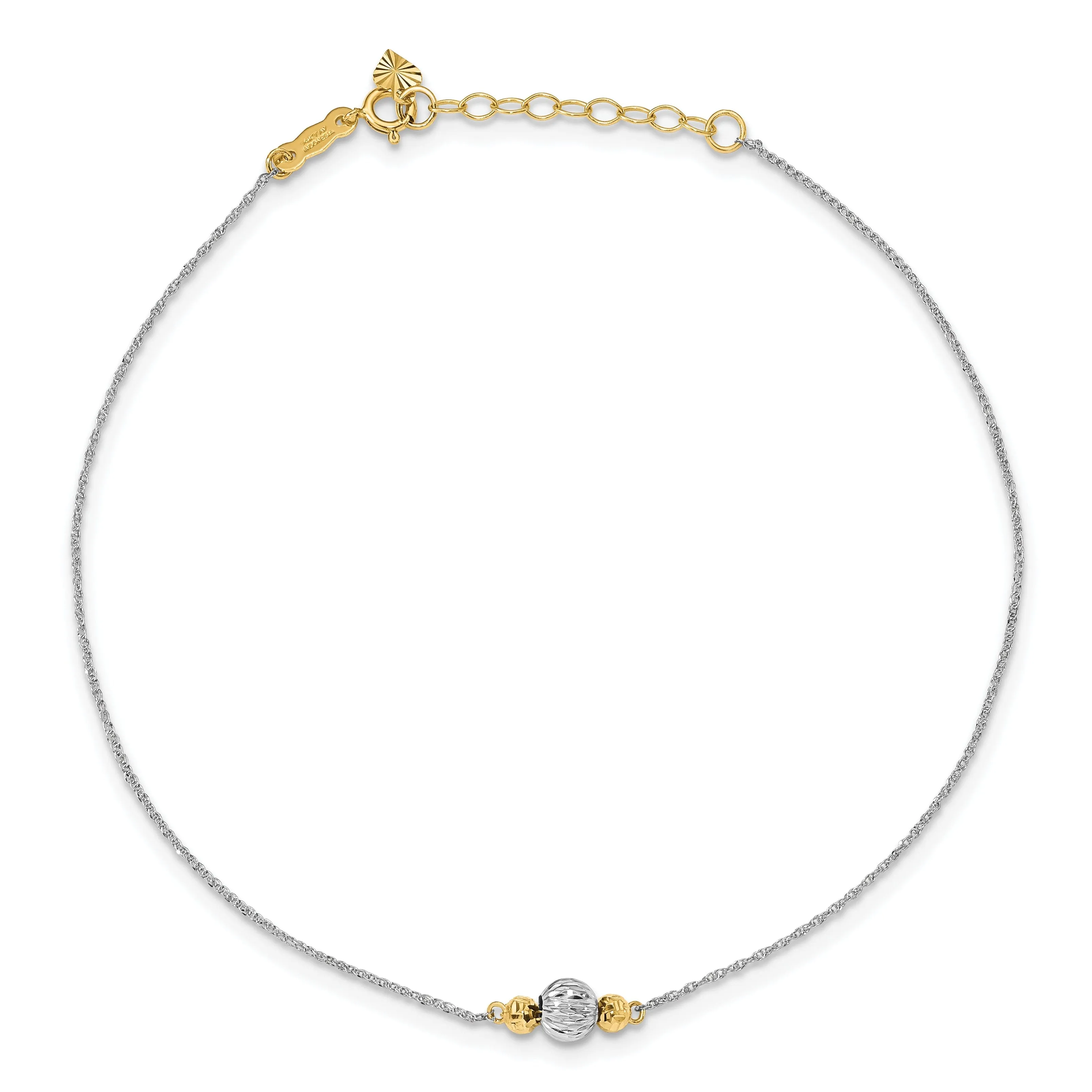 14k White Gold Ropa Diamond Cut Bead Anklet