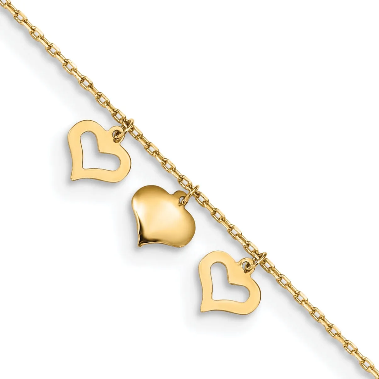 14k Yellow Gold 3 Hearts Anklet