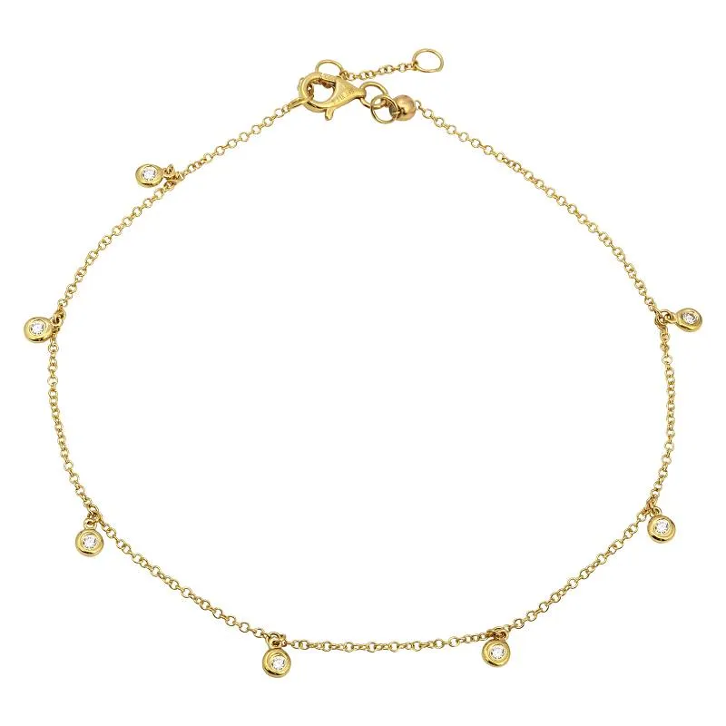 14K Yellow Gold Dangling Diamond Anklet