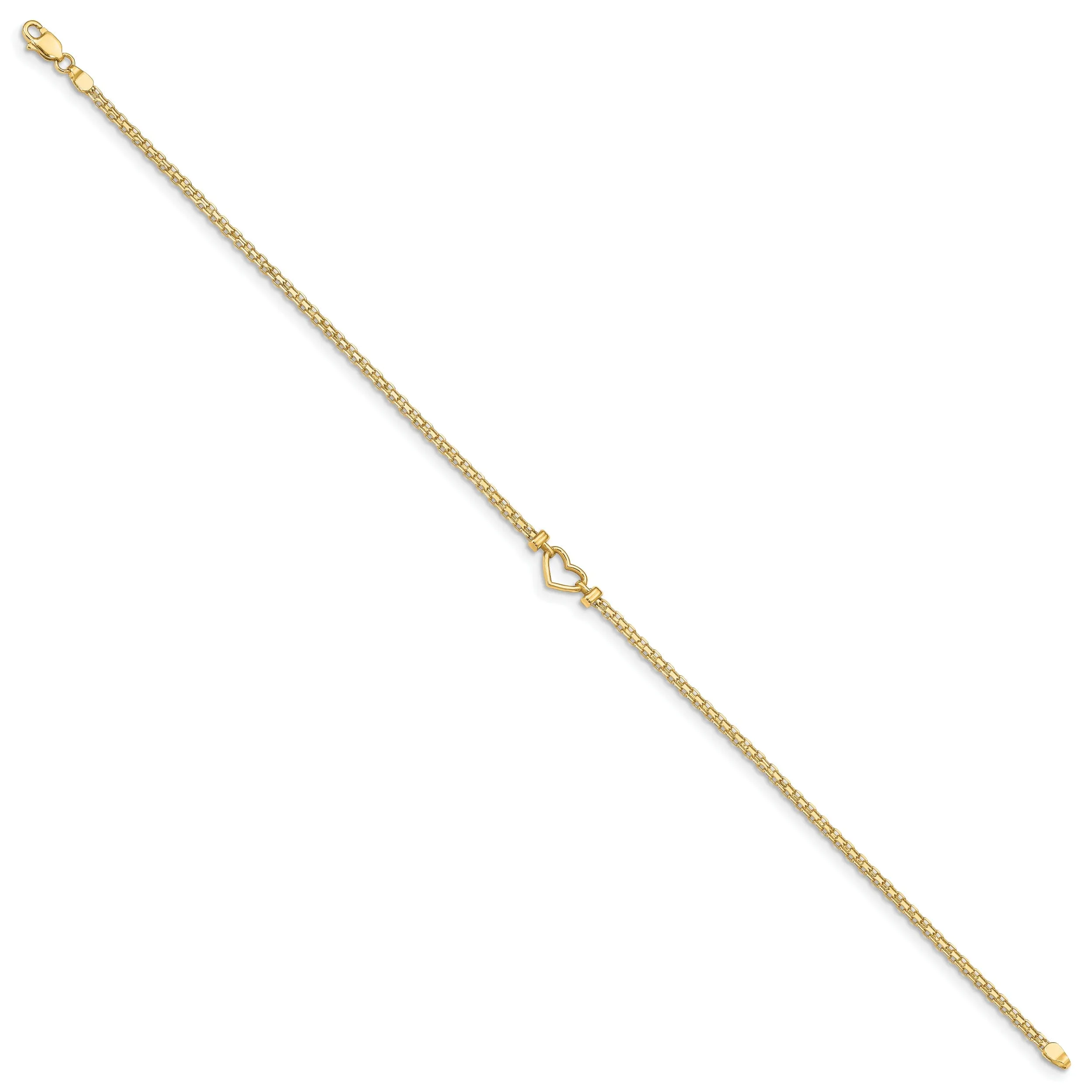 14k Yellow Gold Fancy Heart Anklet Bracelet