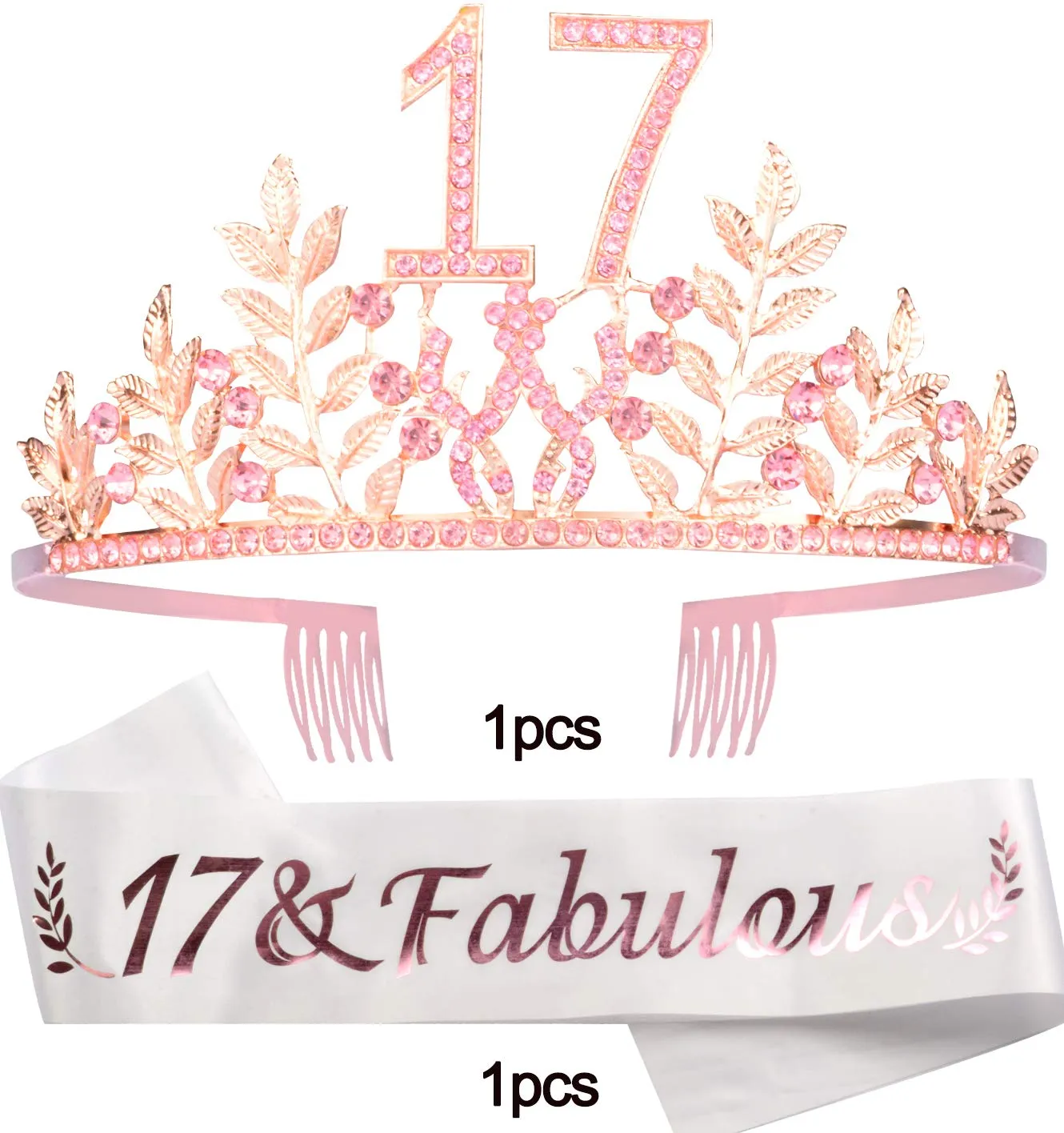 17th Birthday Gifts for Girls,17th Birthday Tiara and Sash,17 Fabulous Sash and Crystal