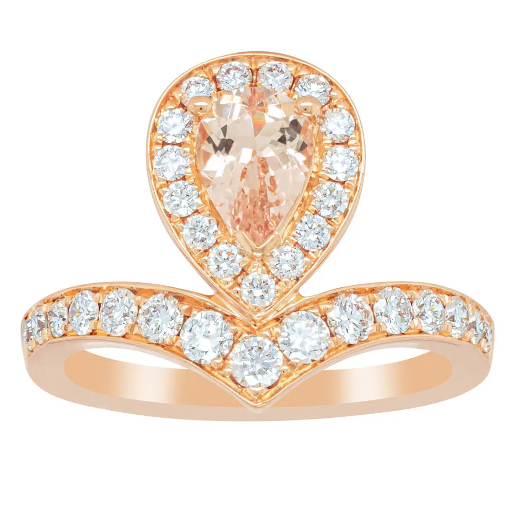 18ct Rose Gold .56ct Morganite & Diamond Tiara Ring