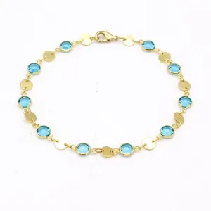 18k Gold Filled High Polish Finish Aquamarine Crystal Ankle Bracelet