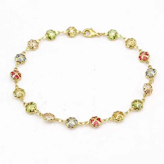 18k Gold Filled High Polish Finish Gold Multi Color Crystal Anklet