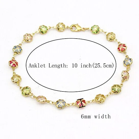 18k Gold Filled High Polish Finish Gold Multi Color Crystal Anklet