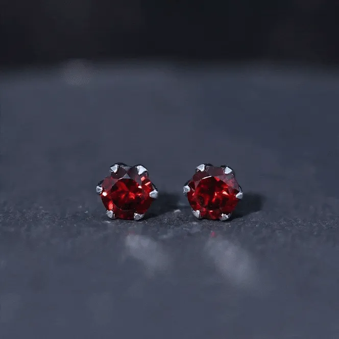 2 CT Round Cut Garnet Floral Solitaire Stud Earrings