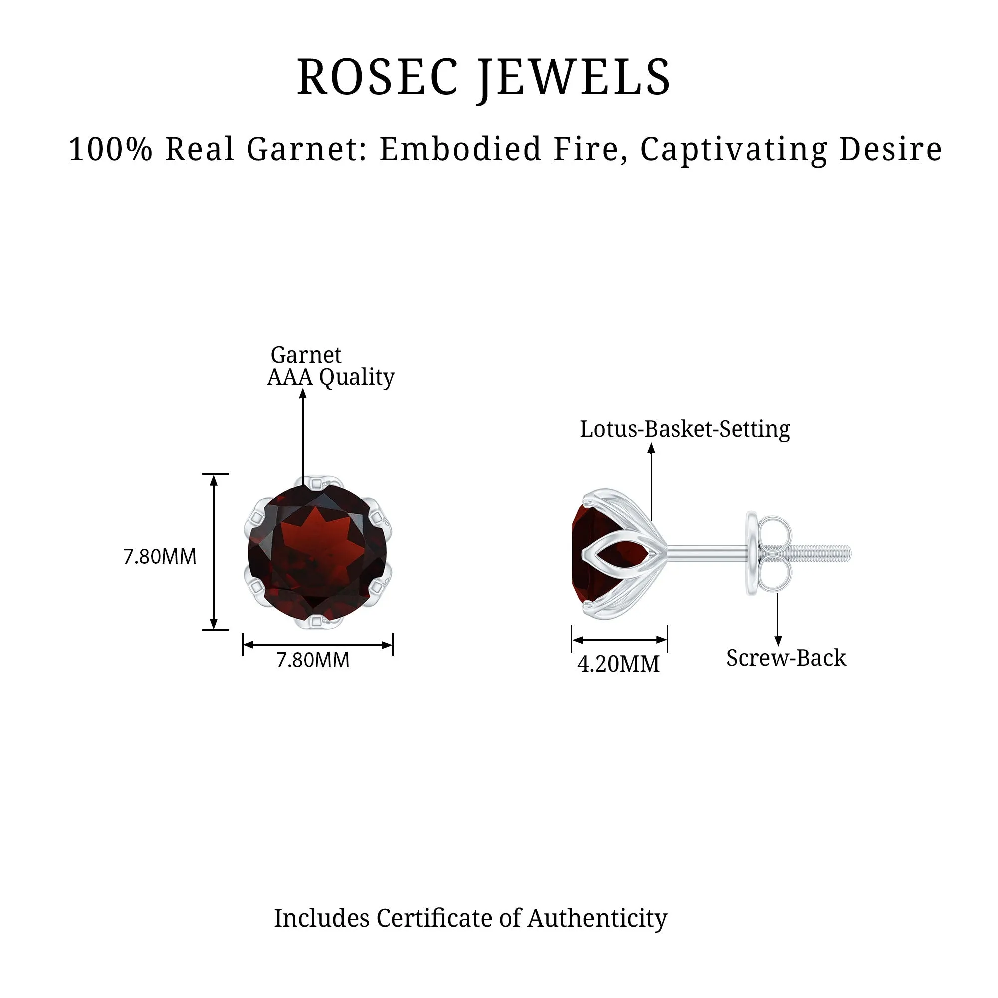 2 CT Round Cut Garnet Floral Solitaire Stud Earrings