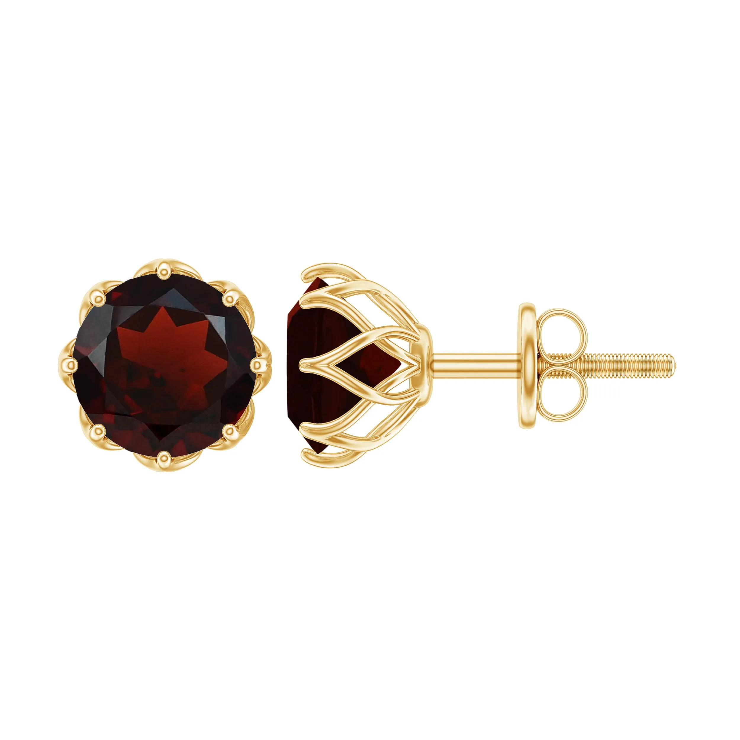 2 CT Round Cut Garnet Floral Solitaire Stud Earrings