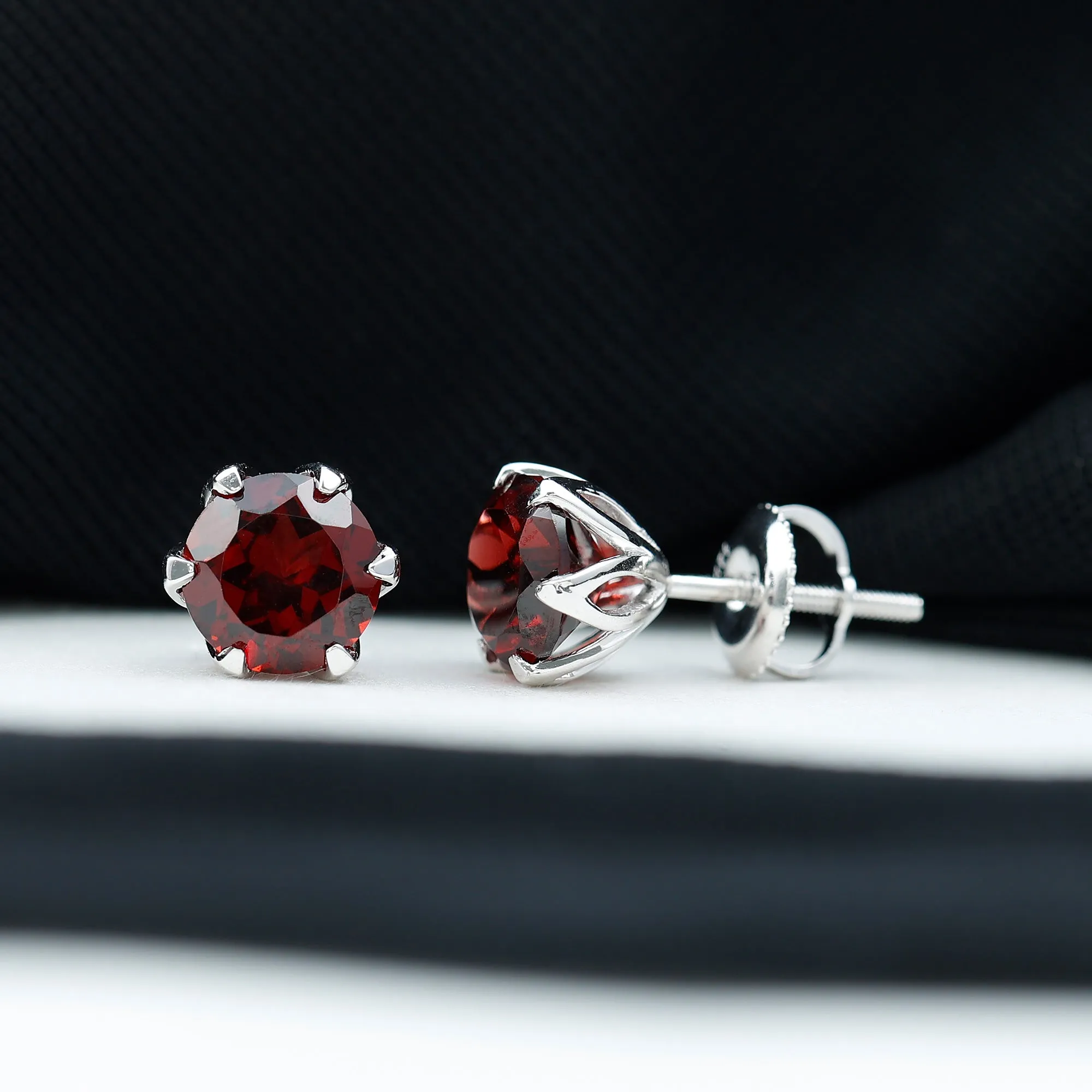 2 CT Round Cut Garnet Floral Solitaire Stud Earrings