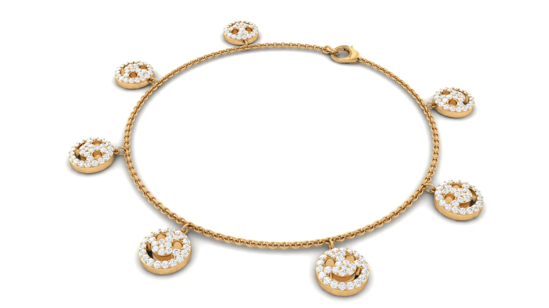 2 CT Zircon Cute Smiley Face Charm Chain Bracelet