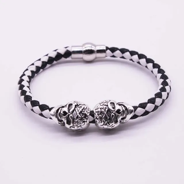 2016 Hot Selling Fashion Braided Leather Bracelets Gold Skull Bracelet Punk Wrap Bracelet Women Men