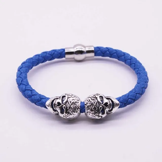 2016 Hot Selling Fashion Braided Leather Bracelets Gold Skull Bracelet Punk Wrap Bracelet Women Men