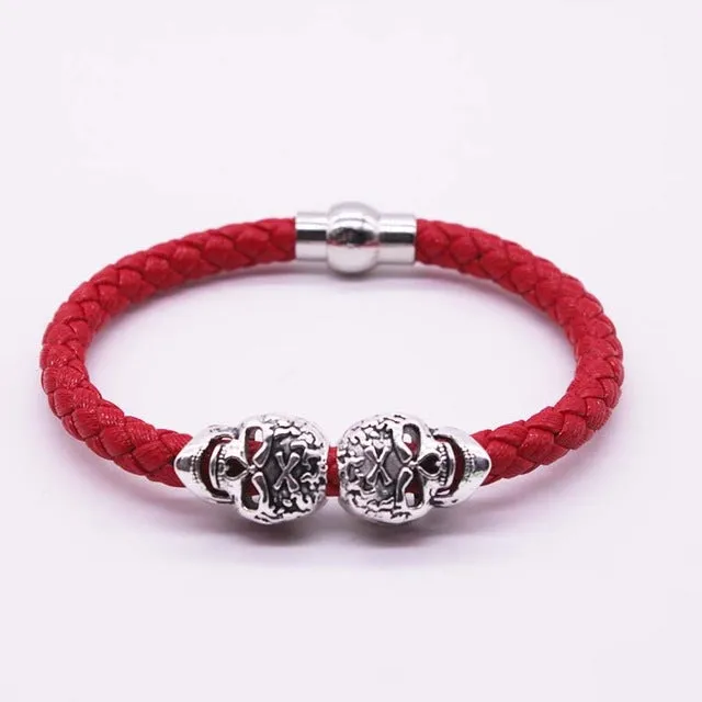 2016 Hot Selling Fashion Braided Leather Bracelets Gold Skull Bracelet Punk Wrap Bracelet Women Men