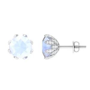 2.25 CT Natural Moonstone Solitaire Bridal Stud Earrings with Diamond