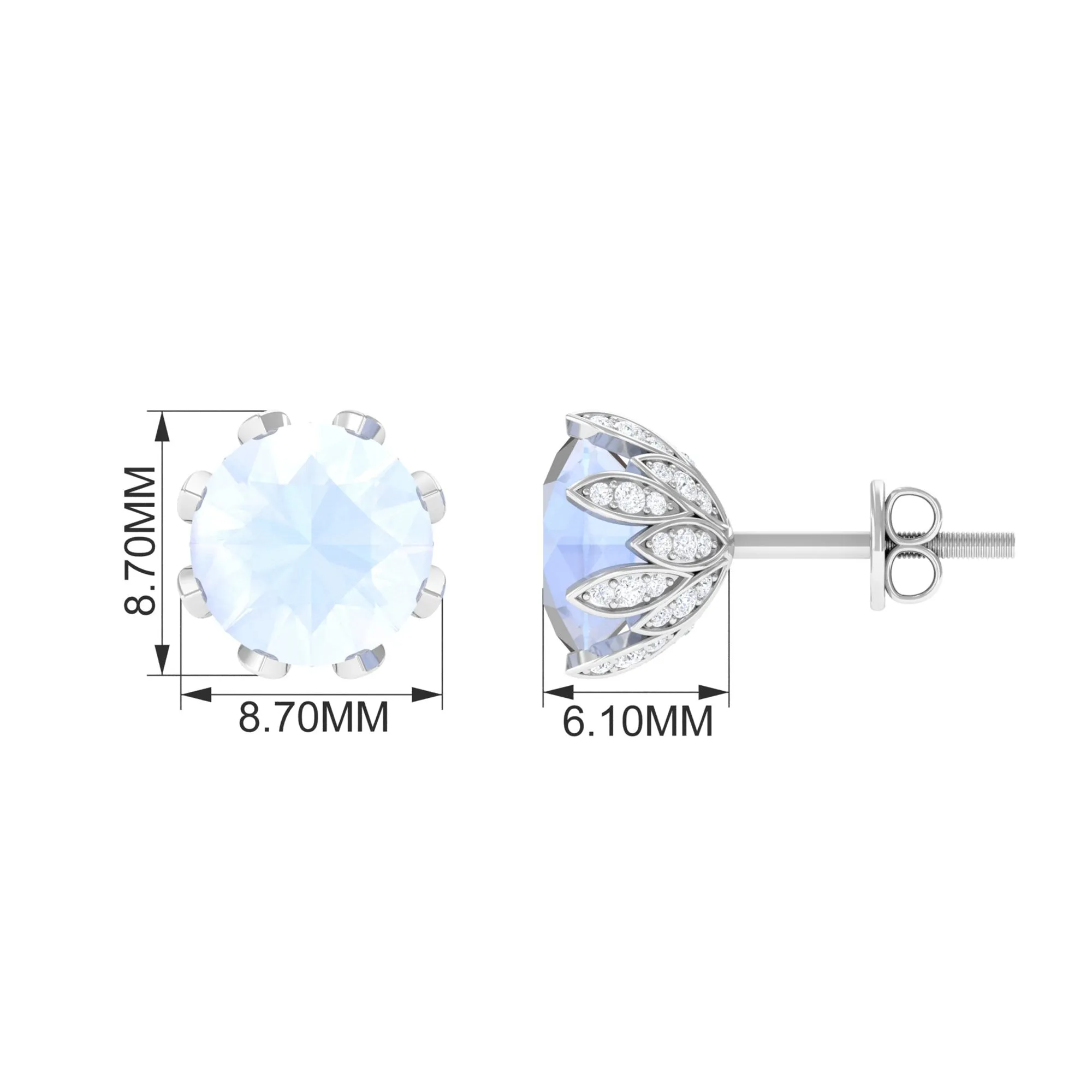 2.25 CT Natural Moonstone Solitaire Bridal Stud Earrings with Diamond