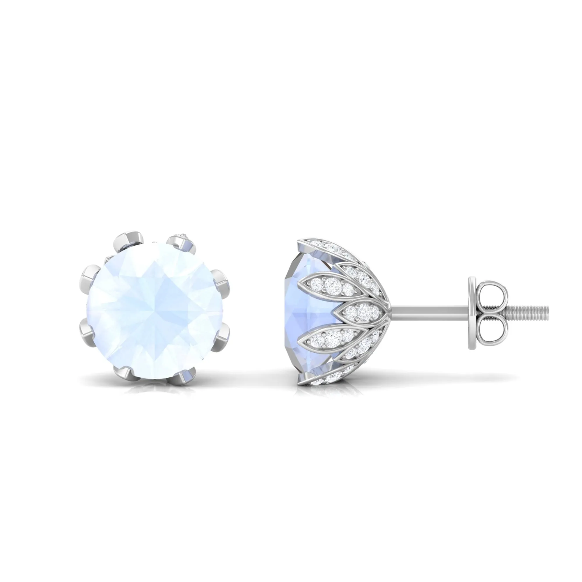 2.25 CT Natural Moonstone Solitaire Bridal Stud Earrings with Diamond