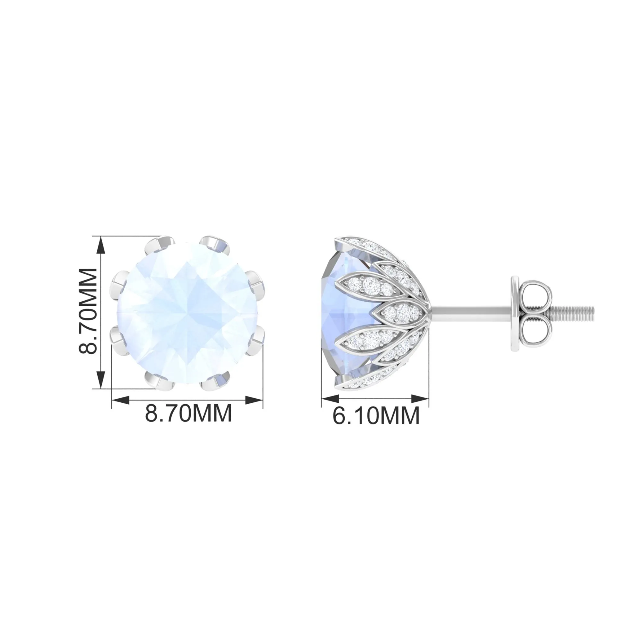 2.25 CT Natural Moonstone Solitaire Bridal Stud Earrings with Diamond