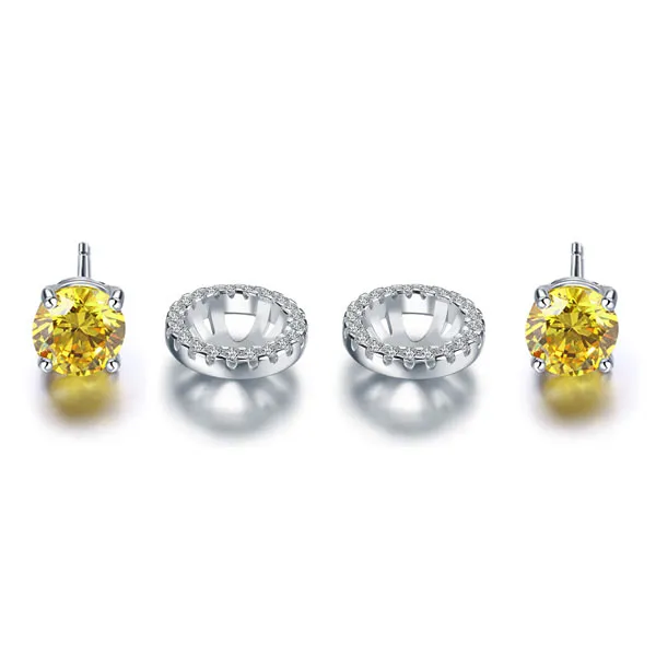 2.5 Carat Round Fancy Yellow Halo (Removable) Stud 925 Sterling Silver Earrings XFE8127