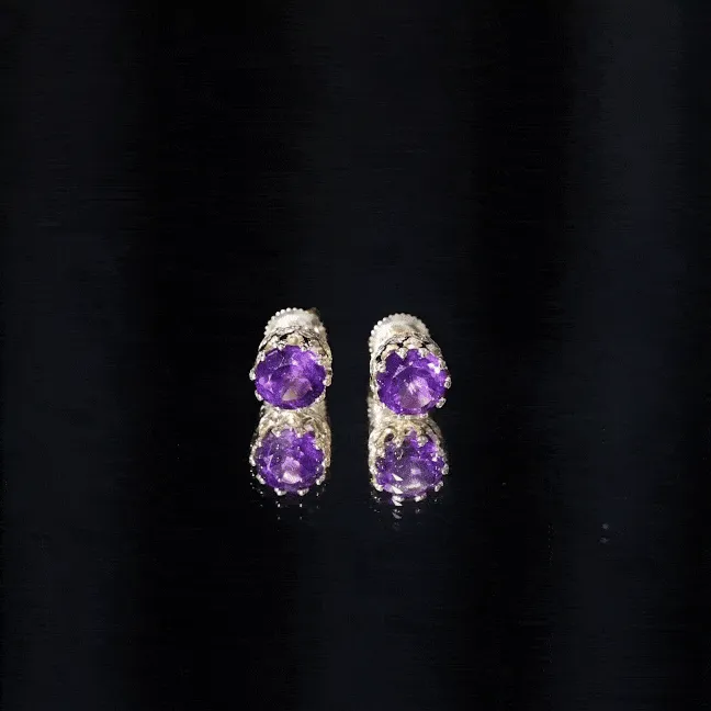 2.50 CT Solitaire Amethyst and Diamond Crown Stud Earrings