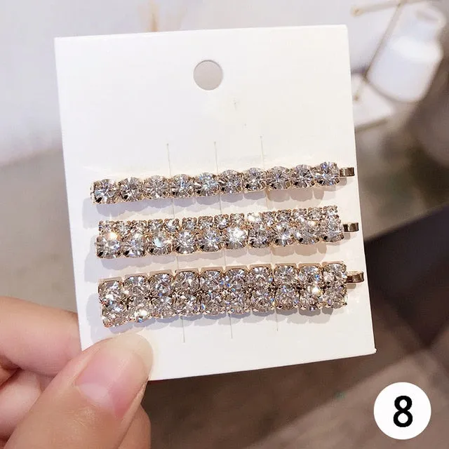 3 Piece Set Shiny Geometric Crystal Hairpins