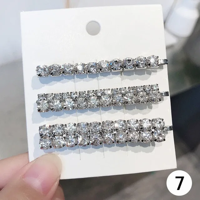 3 Piece Set Shiny Geometric Crystal Hairpins