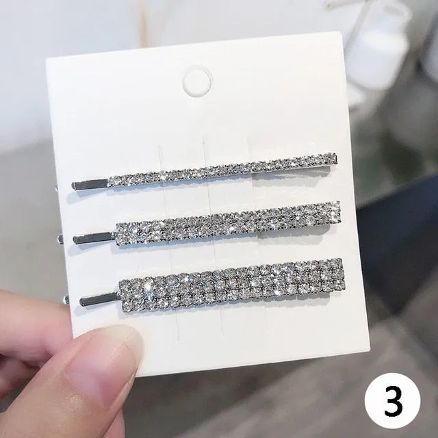 3 Piece Set Shiny Geometric Crystal Hairpins