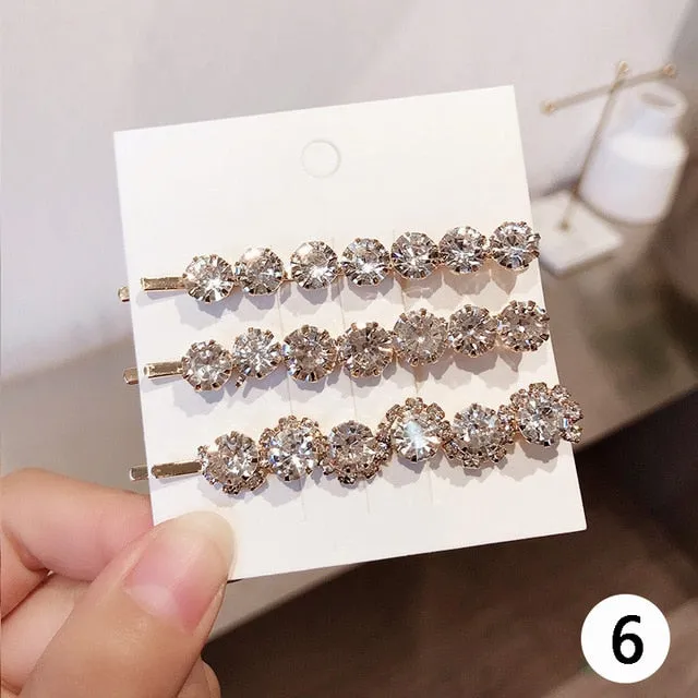 3 Piece Set Shiny Geometric Crystal Hairpins