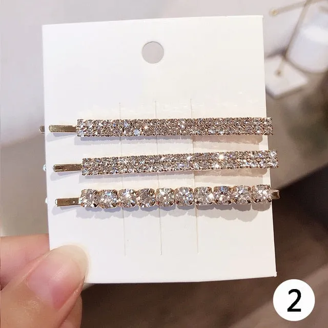 3 Piece Set Shiny Geometric Crystal Hairpins