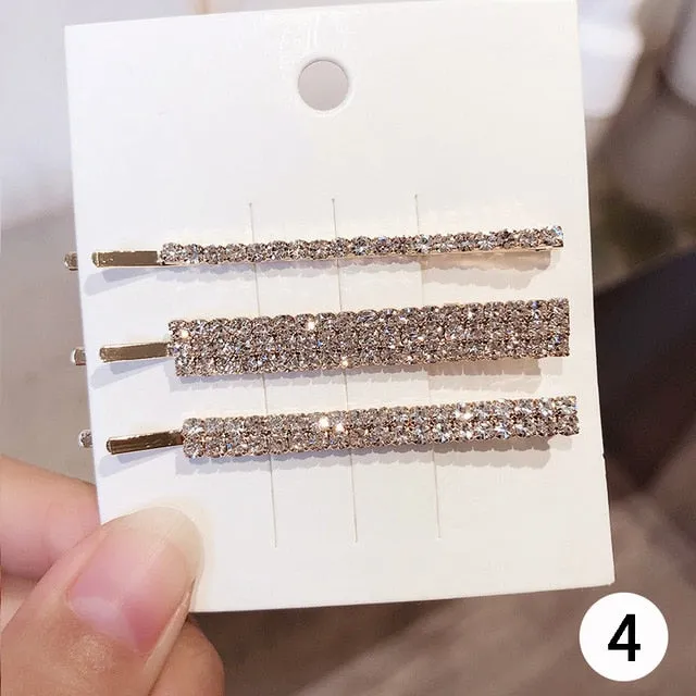 3 Piece Set Shiny Geometric Crystal Hairpins